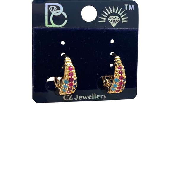 Sparkling Multicolor Hoops Gold-Tone Statement Earrings Elegant & Vibrant - Picture 1 of 7